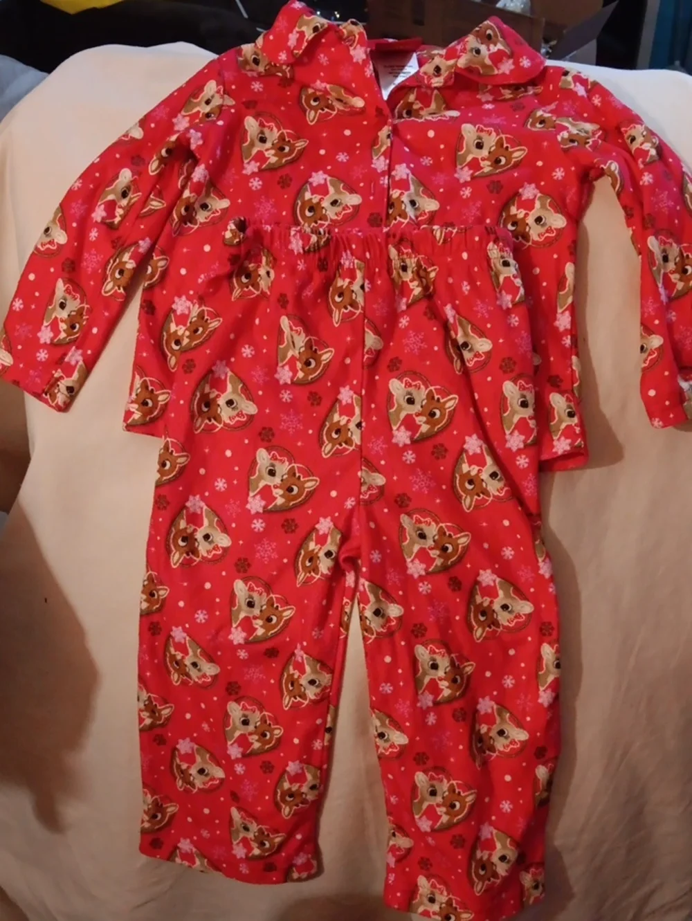 Girls' Cozy Red Reindeer-Print Pajama Set